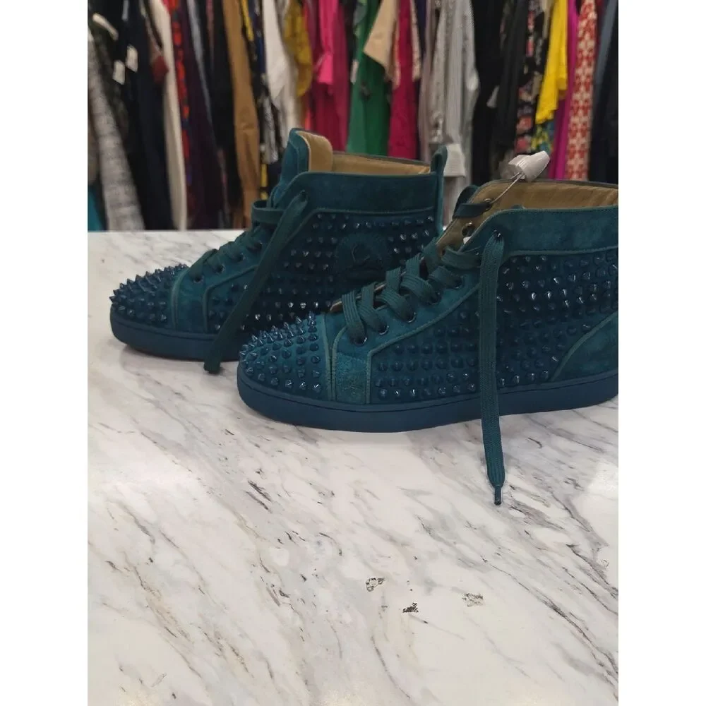 Christian Louboutin Teal Spike Suede High-Top Sneakers